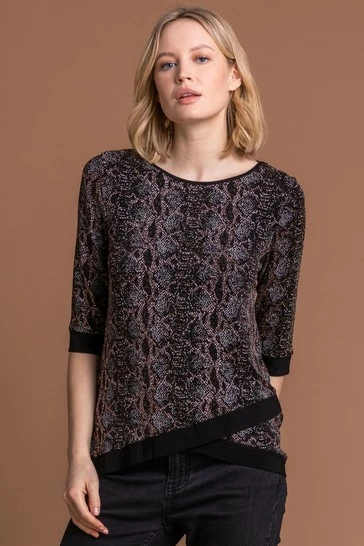 Roman Blue Shimmer Animal Print Asymmetric Top 8 Roman Blue Shimmer Animal Print Asymmetric Top - Image 6