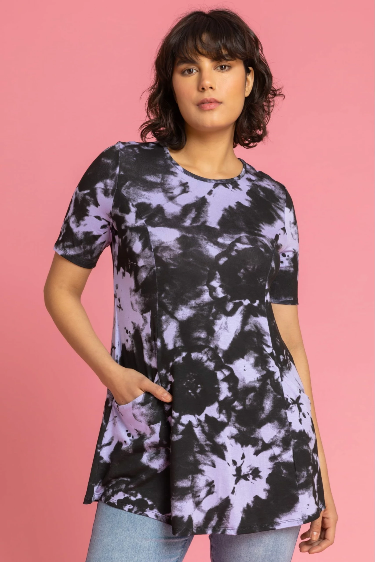 Roman Purple Tie Dye Print Pocket Top 3 Roman Purple Tie Dye Print Pocket Top