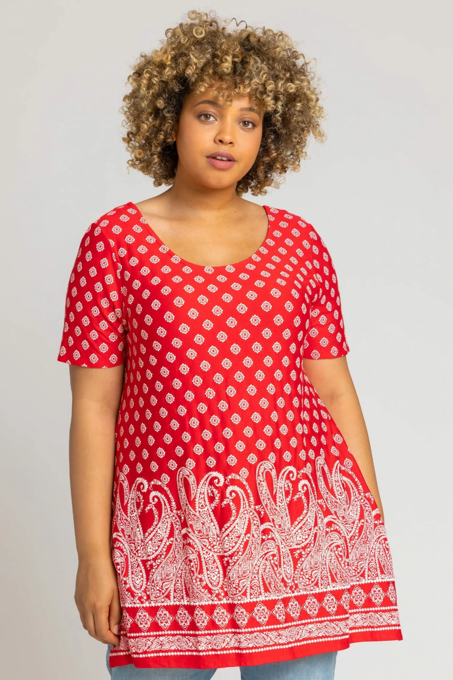 Roman Red Curve Paisley Border Print Top 3 Roman Red Curve Paisley Border Print Top