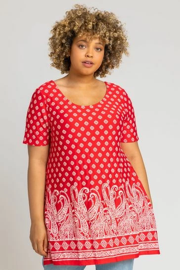 Roman Red Curve Paisley Border Print Top 7 Roman Red Curve Paisley Border Print Top - Image 5