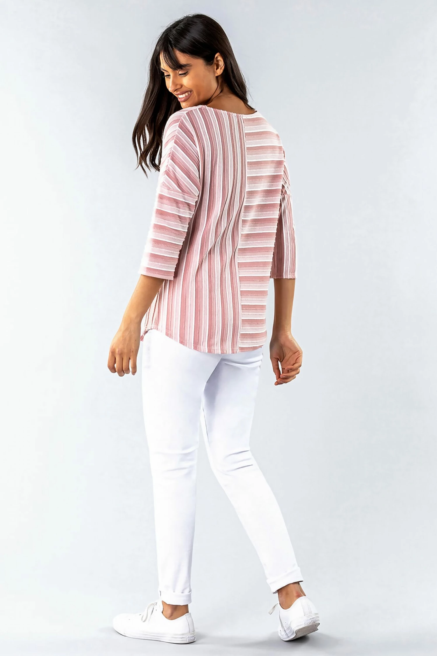 Roman Pink Textured Stripe Print Top 4 Roman Pink Textured Stripe Print Top - Image 2