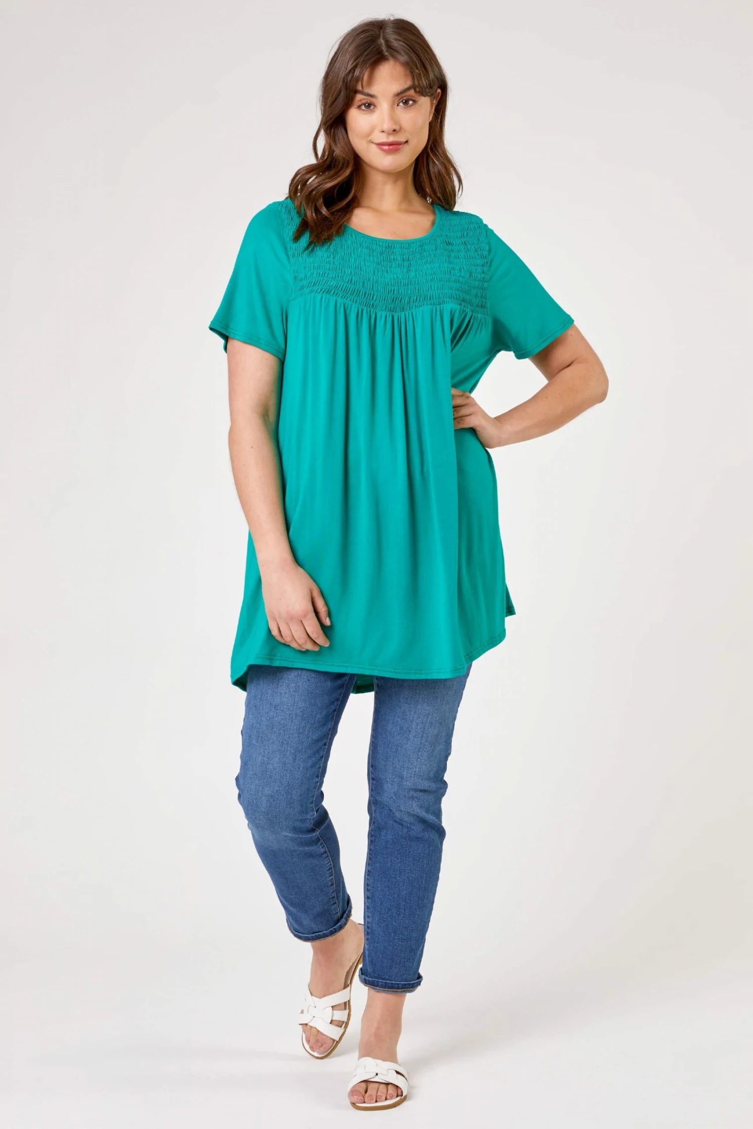 Roman Green Curve Shirred Yoke T-Shirt 4 Roman Green Curve Shirred Yoke T-Shirt - Image 2