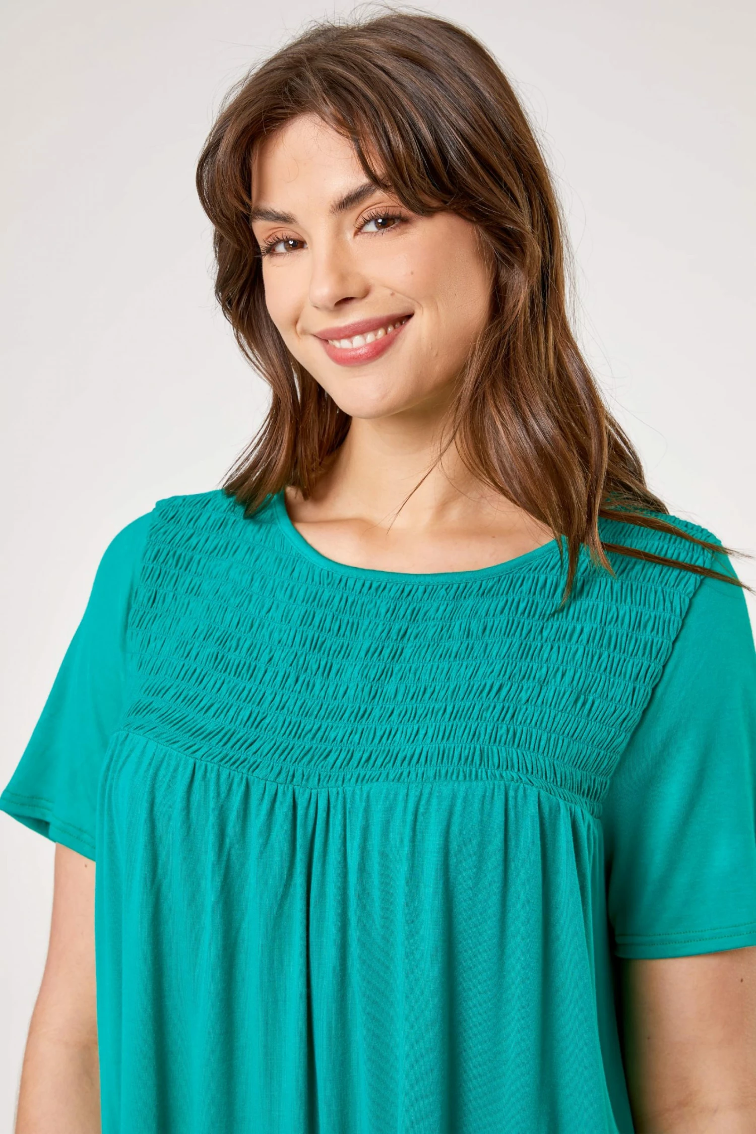 Roman Green Curve Shirred Yoke T-Shirt 6 Roman Green Curve Shirred Yoke T-Shirt - Image 4