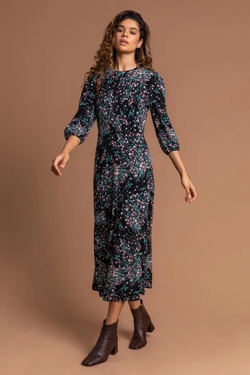 Roman Black Floral Keyhole Detail Fit & Flare Dress 8 Roman Black Floral Keyhole Detail Fit & Flare Dress - Image 6