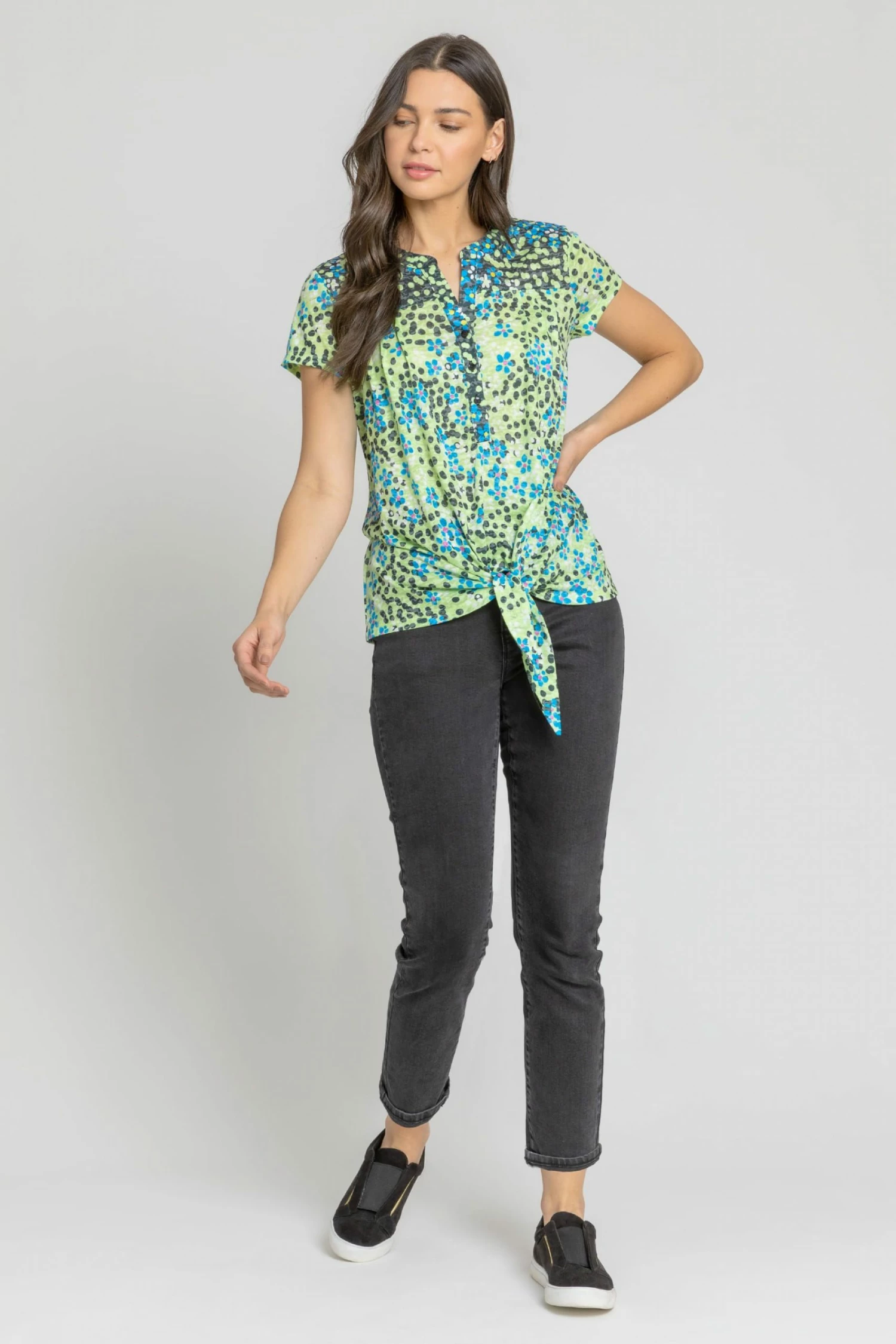 Roman Green Spot Print Tie Detail Top 5 Roman Green Spot Print Tie Detail Top - Image 3