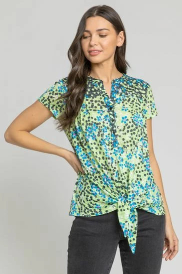 Roman Green Spot Print Tie Detail Top 7 Roman Green Spot Print Tie Detail Top - Image 5