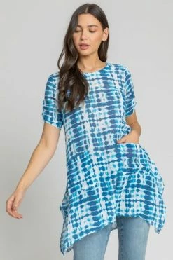Roman Blue Tie Dye Print Hanky Hem Top 12 Roman Blue Tie Dye Print Hanky Hem Top -Roman Sales Shop unnamed file 9987