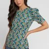 Roman Blue Floral Print Puff Sleeve T-Shirt 2 Roman Blue Floral Print Puff Sleeve T-Shirt -Roman Sales Shop unnamed file 9995