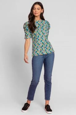 Roman Blue Floral Print Puff Sleeve T-Shirt 9 Roman Blue Floral Print Puff Sleeve T-Shirt -Roman Sales Shop unnamed file 9997