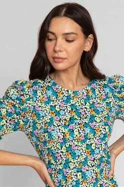 Roman Blue Floral Print Puff Sleeve T-Shirt 10 Roman Blue Floral Print Puff Sleeve T-Shirt -Roman Sales Shop unnamed file 9998